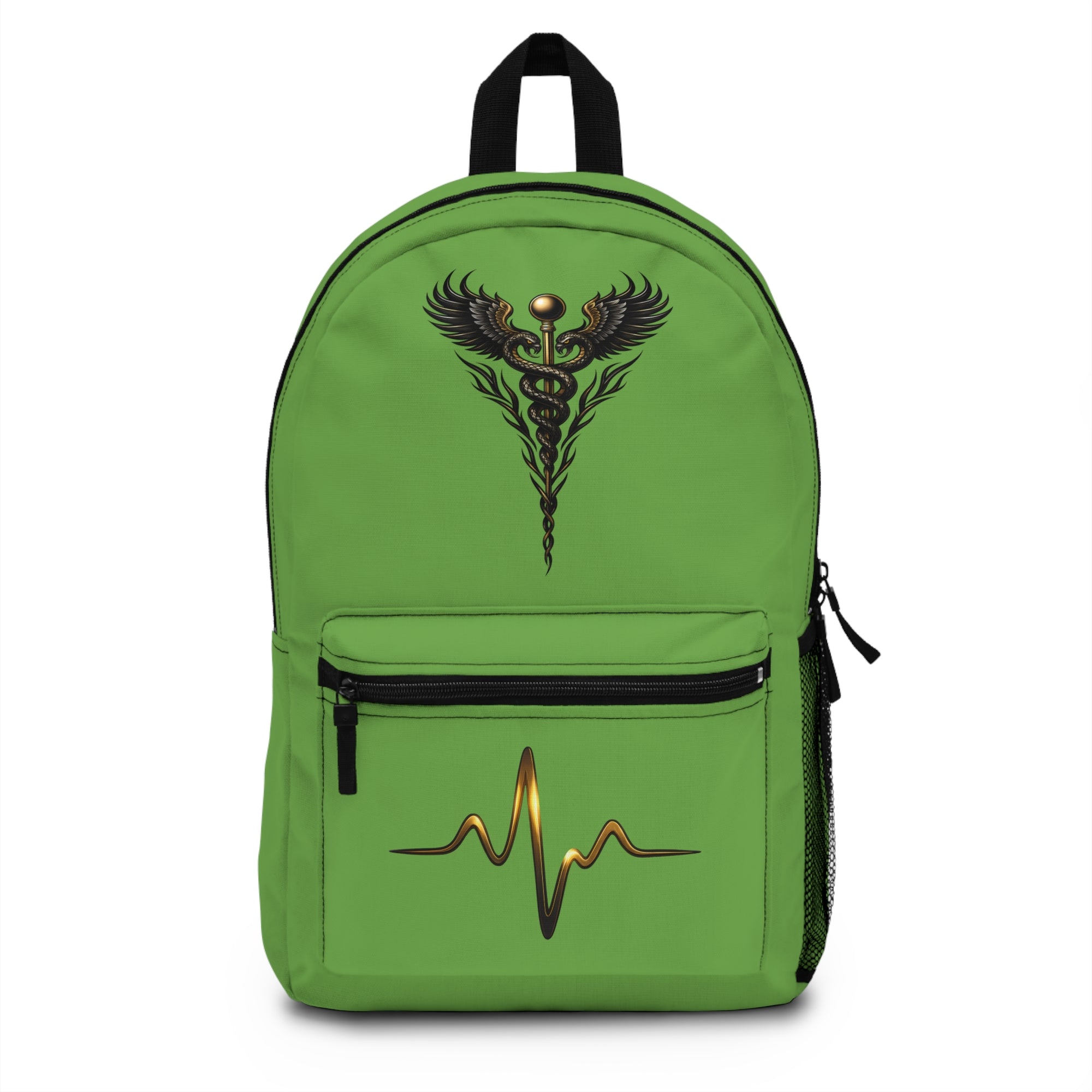The Healer’s Backpack – Medical Caduceus & Gold Heartbeat Nursing Backpack (Green)