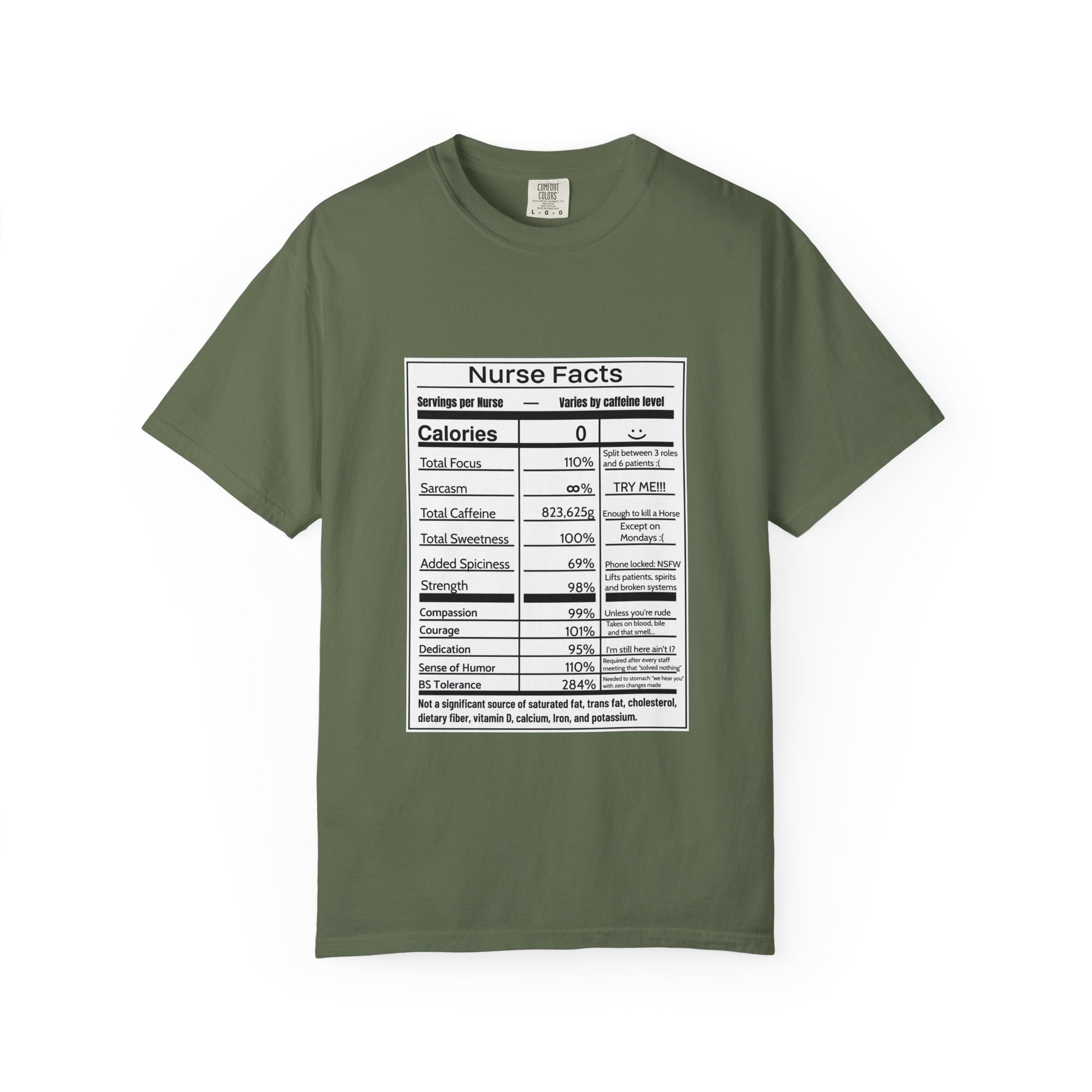 Nurse Facts T-Shirt – Funny Nutrition Label Satire for Nurses