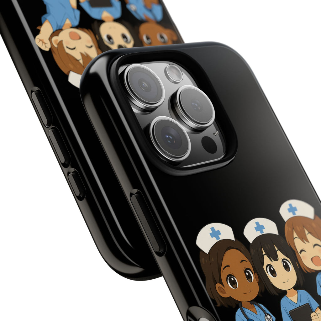 Cute Anime Nurse Phone Case – Black, Medical-Inspired Design