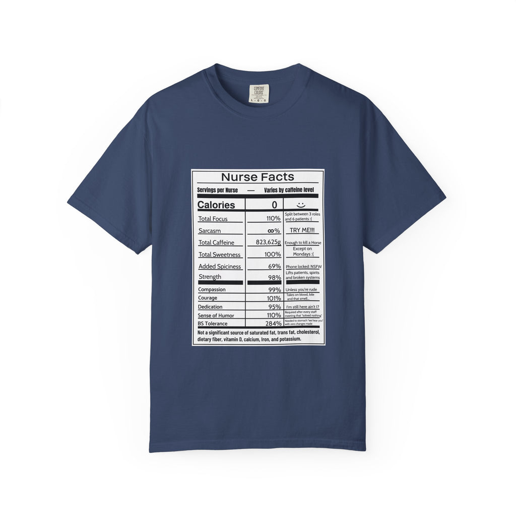 Nurse Facts T-Shirt – Funny Nutrition Label Satire for Nurses