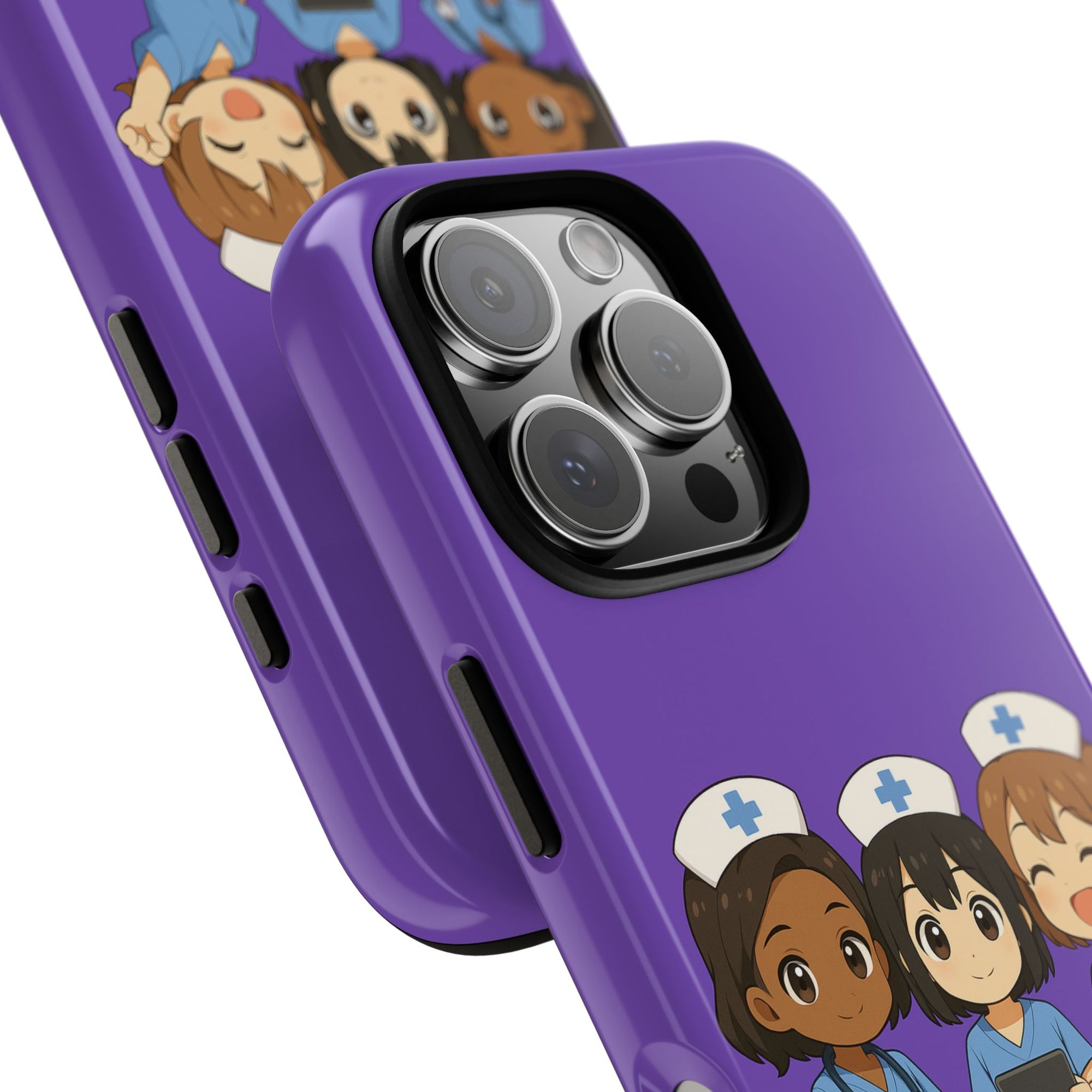 Cute Anime Nurse Phone Case – Purple, Medical-Inspired Design
