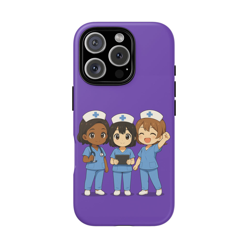 Cute Anime Nurse Phone Case – Purple, Medical-Inspired Design