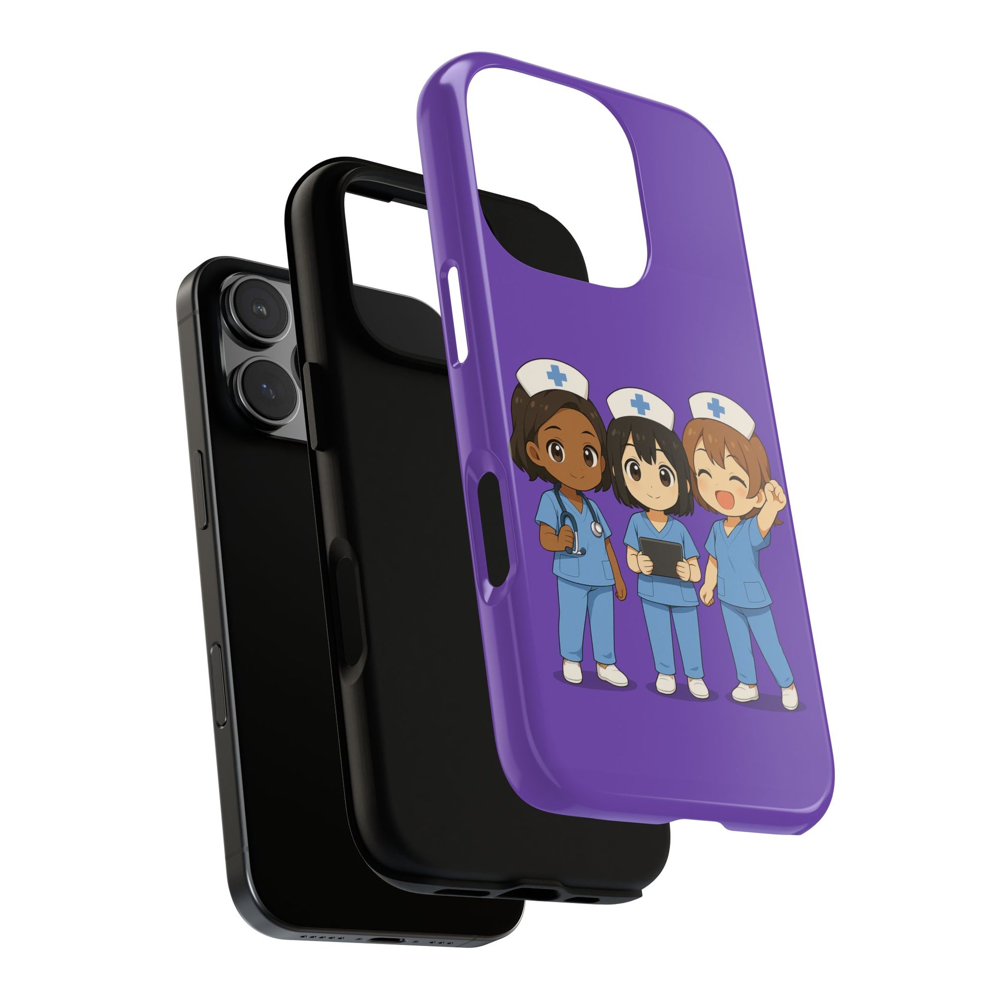 Cute Anime Nurse Phone Case – Purple, Medical-Inspired Design