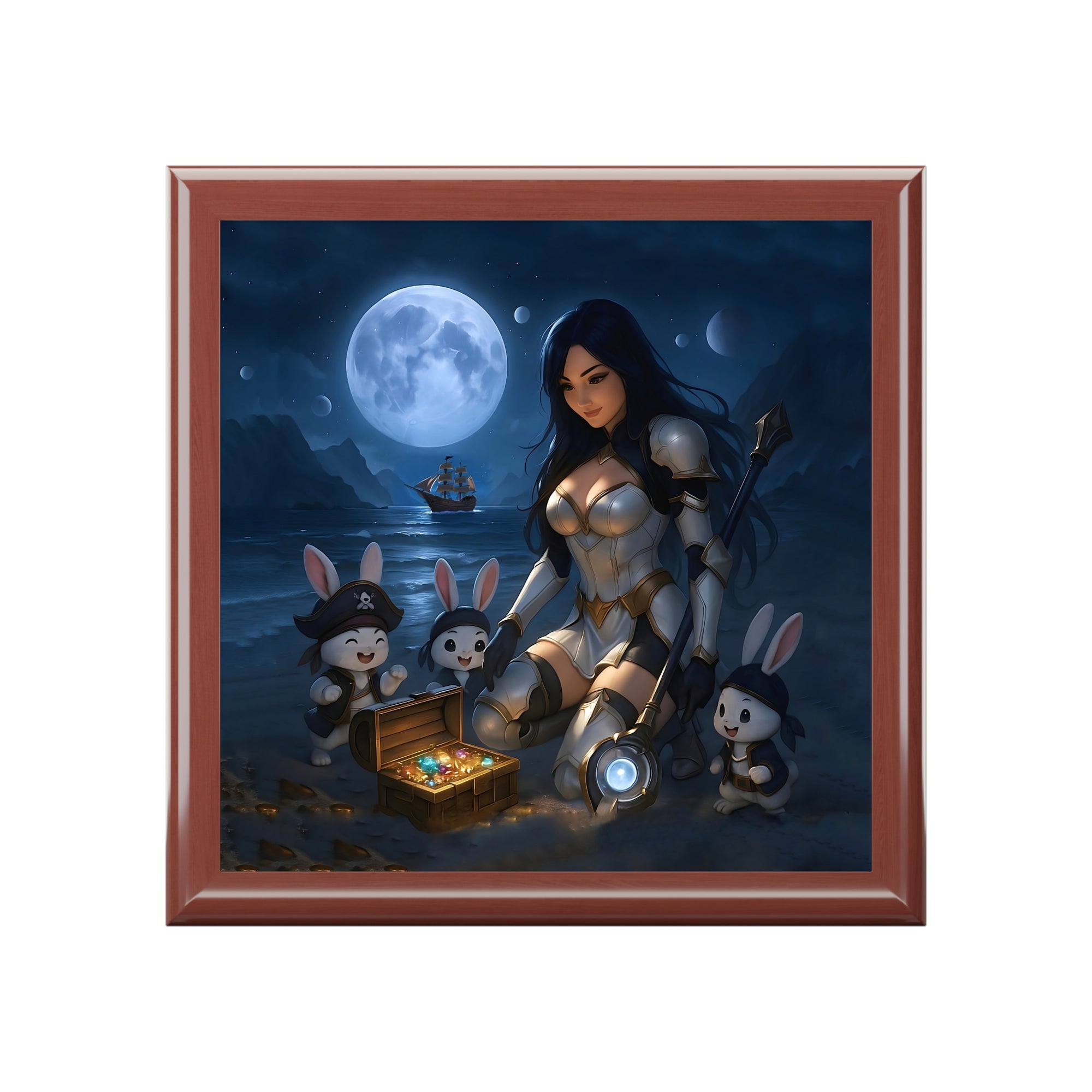 Fantasy Treasure Chest Jewelry Box – Fantasy Nurse and Pirate Bunny Keepsake