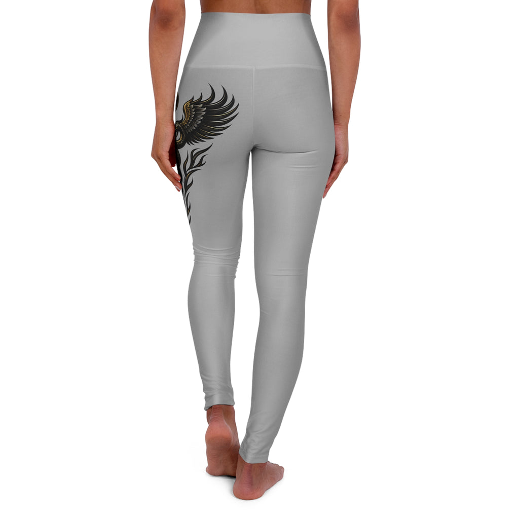 Nurse Caduceus High Waist Yoga Leggings – Light Grey, Black & Gold