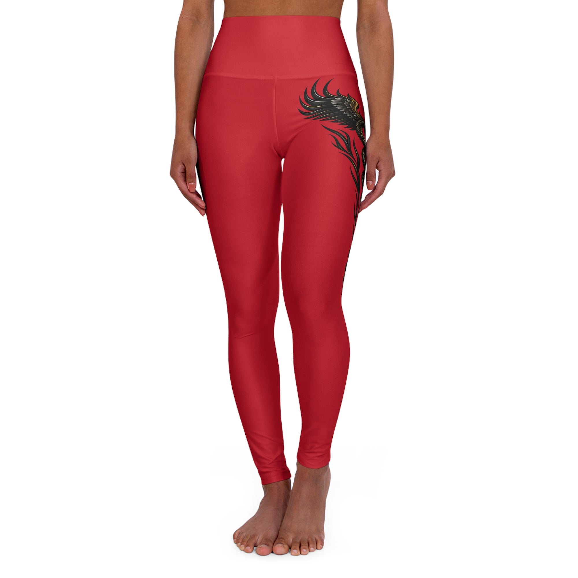 Nurse Caduceus High Waist Yoga Leggings – Red, Black & Gold