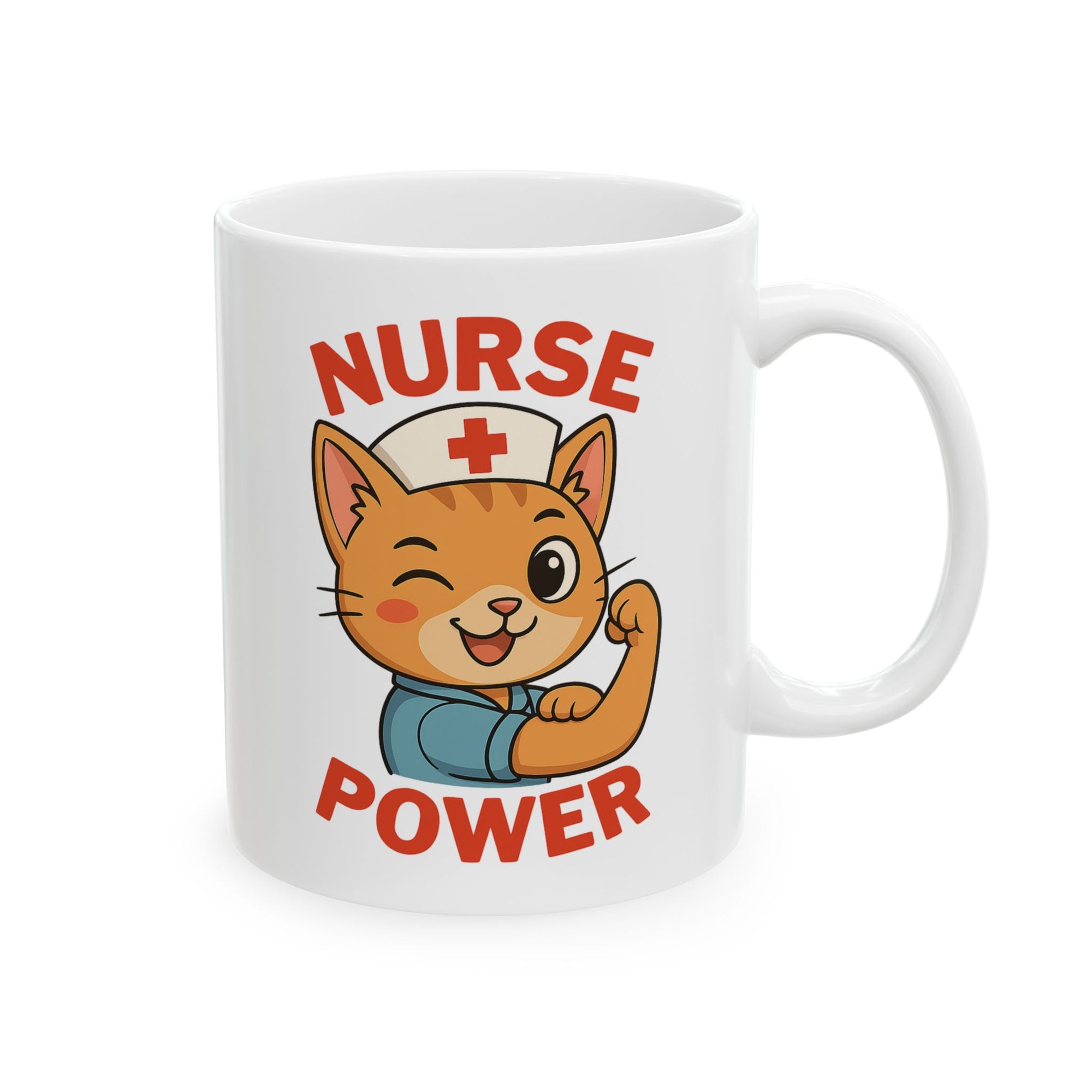 Nurse Power Ceramic Mug – Cute Cat Design, Perfect Gift for Nurses, Healthcare workers & Animal Lovers, 11oz Coffee Cup for Home or Office