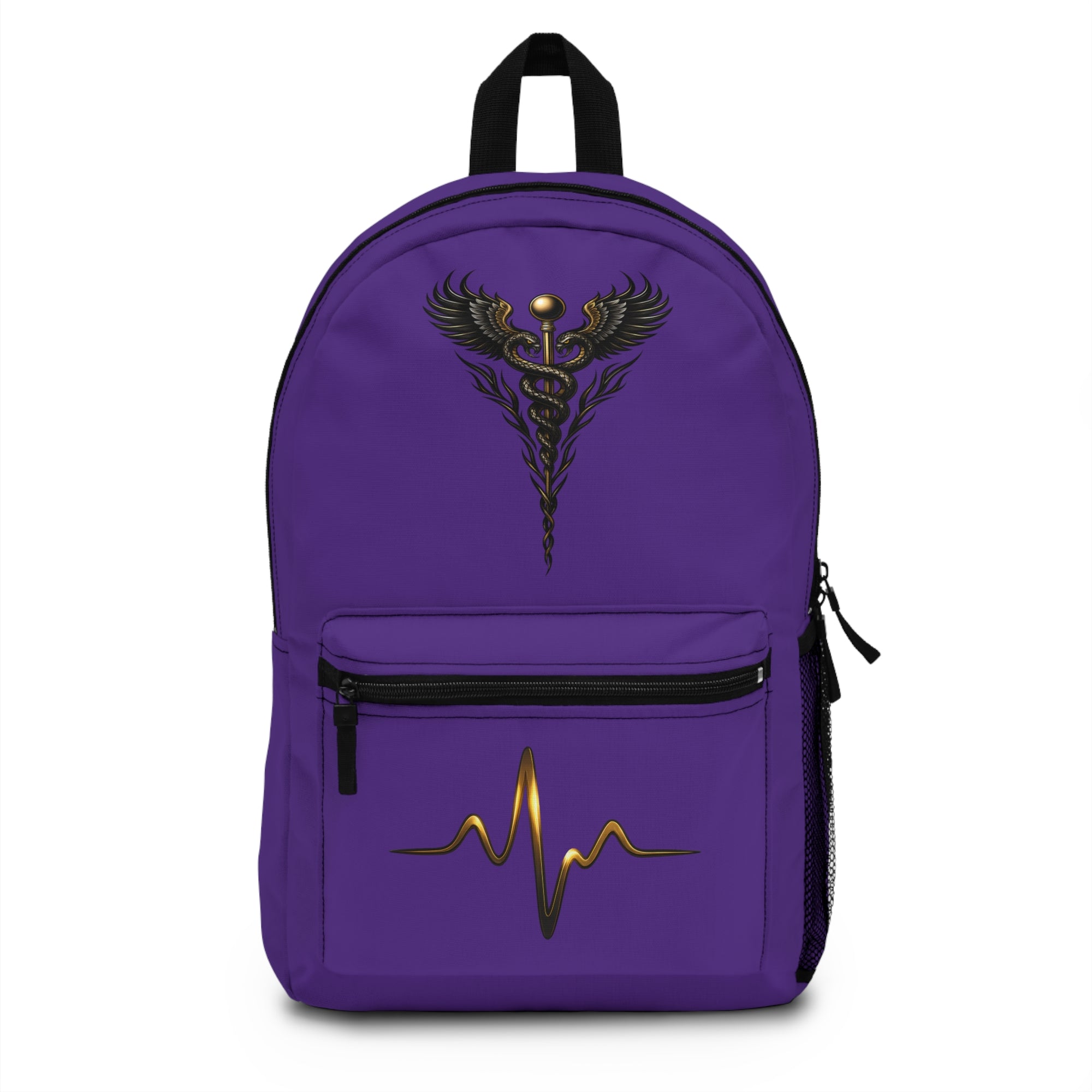 The Healer’s Backpack – Medical Caduceus & Gold Heartbeat Nursing Backpack (Purple)