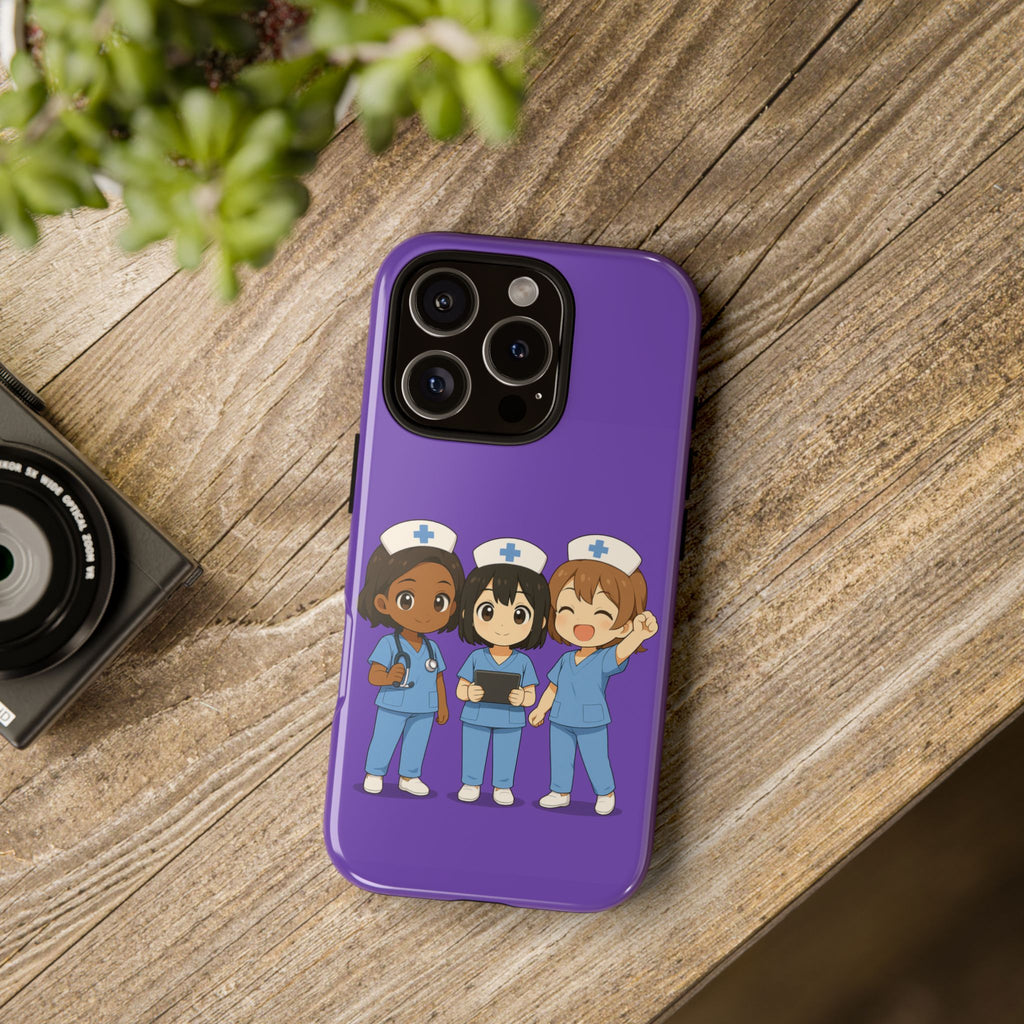 Cute Anime Nurse Phone Case – Purple, Medical-Inspired Design