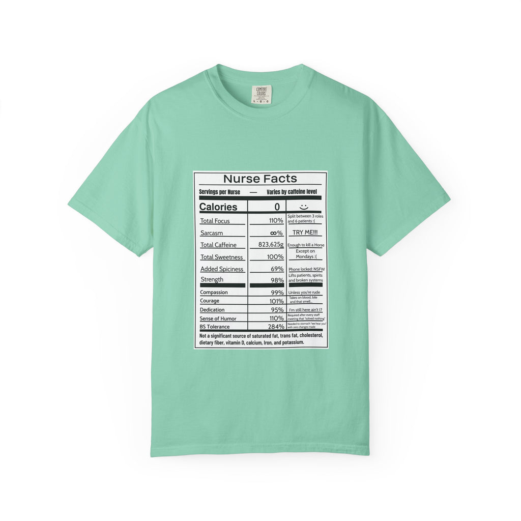 Nurse Facts T-Shirt – Funny Nutrition Label Satire for Nurses