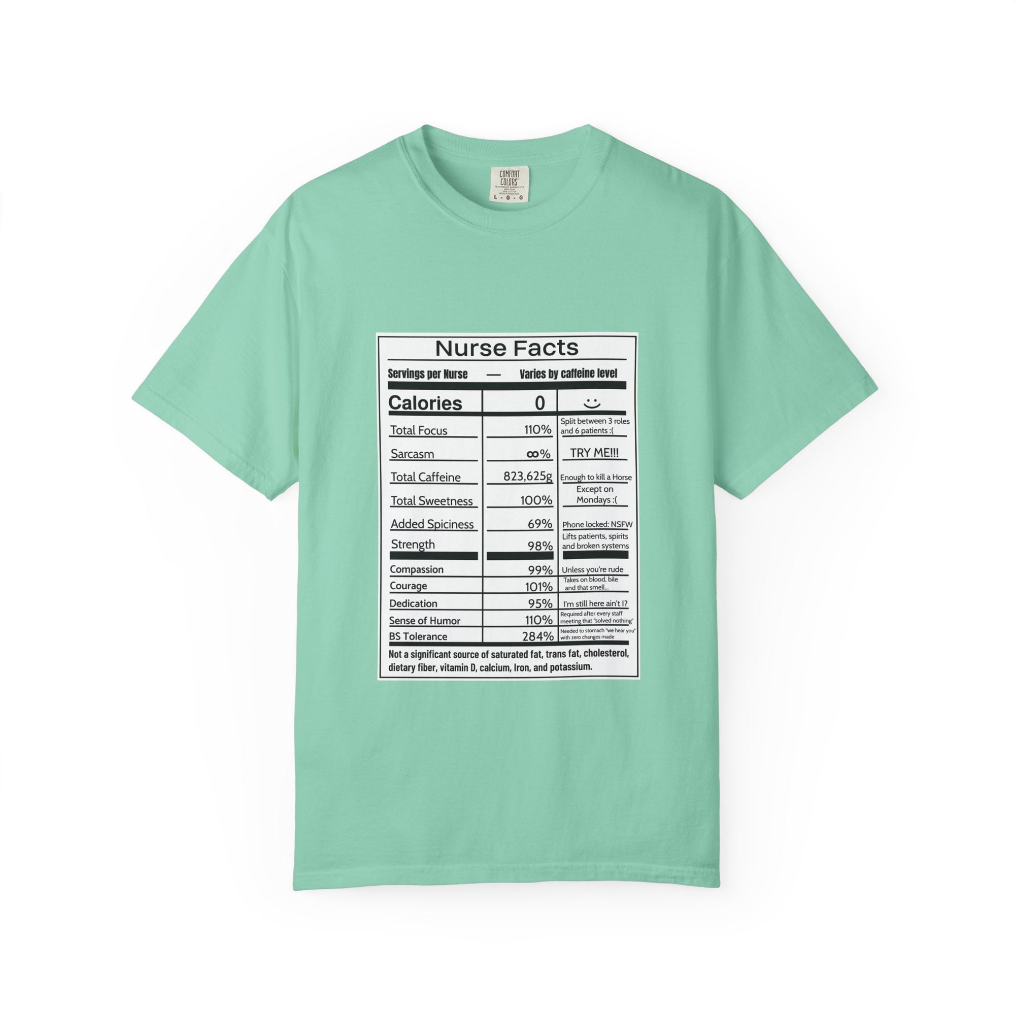 Nurse Facts T-Shirt – Funny Nutrition Label Satire for Nurses