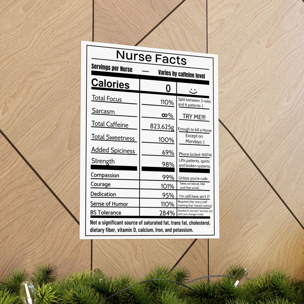 Nurse Facts Poster – Funny Nutrition Label Wall Art for Nurses